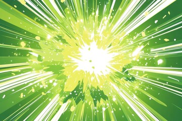 Wall Mural - dynamic cartoon explosion with vibrant green energy waves, comic book style speed lines and starburs