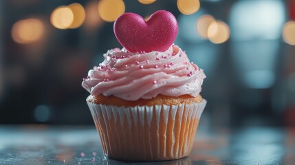 Wall Mural - Cupcake with pink frosting and heart