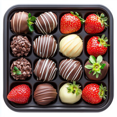 Poster - Tray of Chocolate-Covered Strawberries, Serving Tray Style, top view, isolated on white, photorealistic food