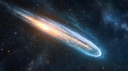 Poster - Comet and meteoroid fall speed trail galaxy vector set. 3d meteor shower with flame in sky effect with star. Isolated flying astronomy object tail at night illustration. Fast shooting cosmic dust