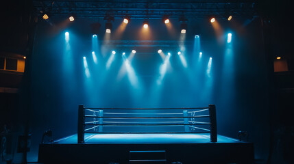 Wall Mural - Boxing ring arena with illumination by stage lights scene with isolated Dark background vector design