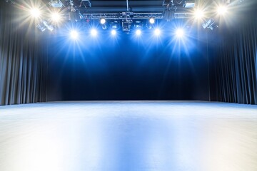 Poster - Empty stage, bright lights, dark background, theater performance