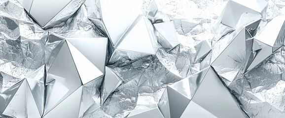 Poster - Abstract silver geometric shapes on crumpled surface.