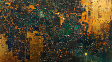 Aufkleber - technology background image, concept, circuit board, processing chip, data reading, network, communi