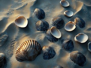 Wall Mural - Seashells on Sandy Beach