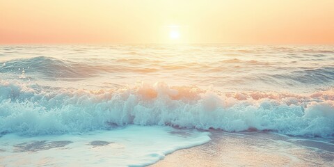 Wall Mural - A serene ocean wave at sunset, reflecting hues of orange and blue, creating tranquility.