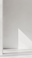 Poster - A soft beam of light caresses a minimal white plaster wall, creating delicate shadows and an atmosphere of tranquility, ideal for reflection or artistic inspiration