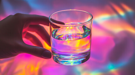 Rainbow holographic refraction prism light overlay on transparent background. Crystal glass flare texture with neon hologram glow. Optical blurred abstract iridescent dreamy gradient diffraction