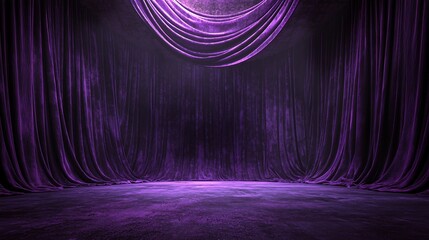 Poster - Dark purple velvet stage curtains with spotlight.