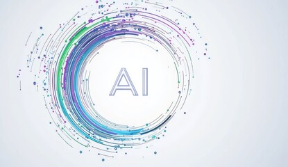 Fototapete - Abstract AI swirl design with colorful lines and dots.