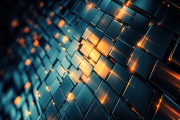 Poster - glowing metallic cubes, digital background, tech texture, website banner