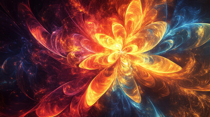Poster - Vibrant explosion of colors forming a stunning abstract flower in a cosmic space setting create an inspiring visual experience