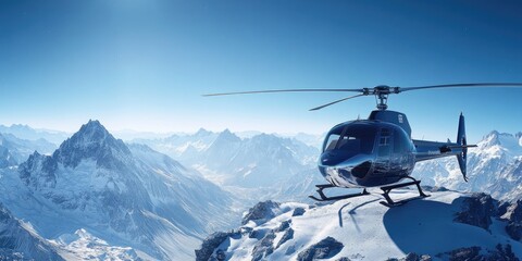 Wall Mural - helicopter over snowy mountain