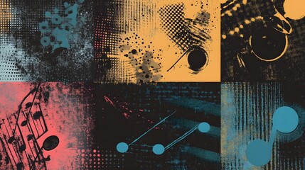 Fototapete - Captivating Abstract Digital Art Composition with Vibrant Geometric Patterns and Textural Grunge Elements