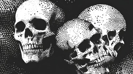 Poster - Captivating Monochrome Skull with Surreal Dotted Textures and Ominous Atmosphere