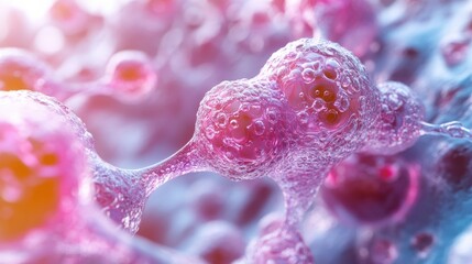 Poster - Close-up view of colorful cells showcasing intricate structures. This image highlights the beauty of biological processes in vibrant detail.
