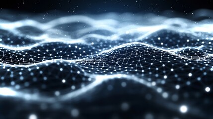 Fototapete - Visual representation of flowing data waves in a digital landscape in high definition