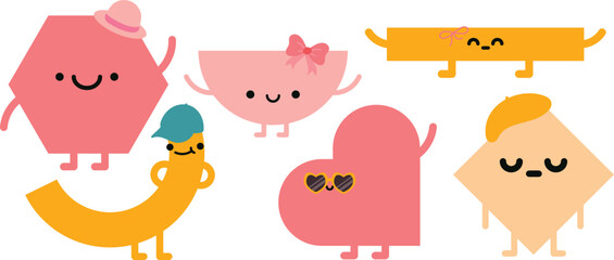 Fototapete - Hand Drawn Abstract Shapes with Funny Comic Characters. Colorful Cartoon Vector Set for Posters, Logos, and More.