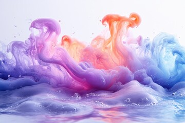 Poster - Colorful fluid splash creates mesmerizing swirls of purple, pink, and orange, evoking emotions and artistic inspiration in a vibrant setting.
