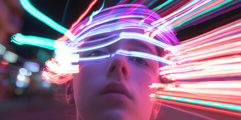 Poster - Portrait with Multicolored Light Streaks