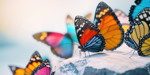 Wall Mural - Colorful Butterflies on Rock,