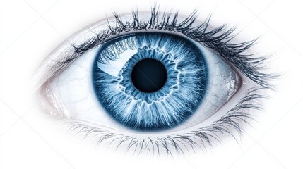 Poster - Macro photograph highlighting the intricate details of a blue eye, focusing on the iris, pupil, and surrounding eyelashes, creating a captivating image suitable for healthcare and beauty concepts