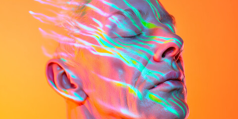 Poster - close-up profile of male face with multicolored light streaks