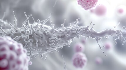 Poster - Clean 3D render of a microscopic cancer attack, highlighting the delicate interaction between cancer cells and healthy tissue.