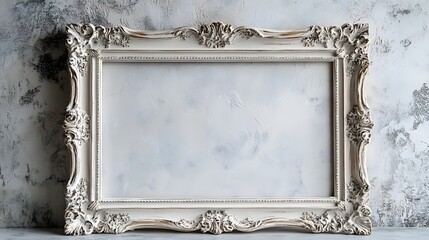 Aufkleber - Elegant Ornate Vintage Baroque Style Picture Frame on Textured Marble Wall Background  Luxurious Carved Wooden Decorative Frame for Photography Art Display or Interior Design