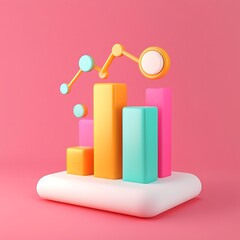 Poster - Colorful 3D Render of an Ascending Bar Graph with Connected Data Points