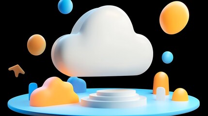 Poster - Abstract 3D Render of Cloud, Platform, and Colorful Organic Shapes