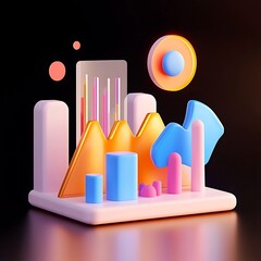 Poster - Abstract 3D Render of Colorful Geometric Shapes and Data Charts
