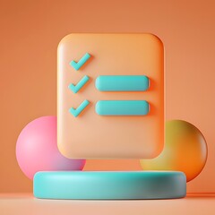 Poster - 3D Render of a Checklist Icon on a Pastel-Colored Platform