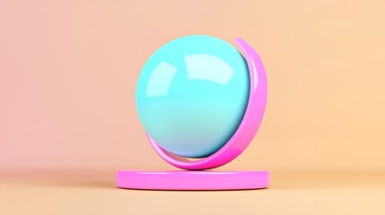 Poster - Abstract Pastel Globe on Pink Stand: 3D Rendered Minimalist Design