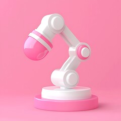 Poster - Pink and White Robotic Arm on a Pink Background