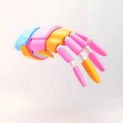 Poster - Pastel-Colored Robotic Hand Reaching, 3D Rendered