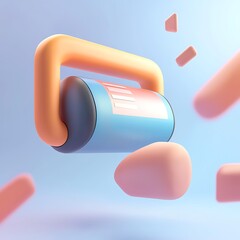 Poster - Abstract 3D Render of a Pastel-Colored Cylinder with Handle and Floating Shapes