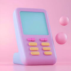 Poster - Pastel Pink Handheld Device with Blank Screen and Floating Spheres
