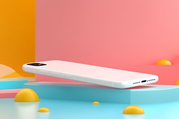 Poster - White Smartphone Resting on Pastel-Colored Geometric Platforms