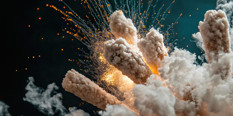 Poster - Simulated Explosion with Smoke Plumes and Sparks