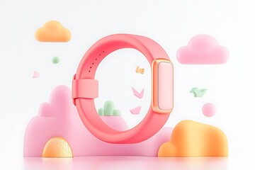 Poster - Pink Smartwatch Displayed in a Pastel 3D Rendered Landscape