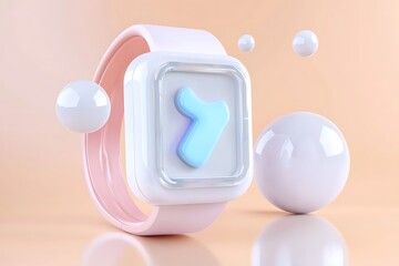 Poster - Pastel Pink Smartwatch with Number Seven Display and Abstract Spheres