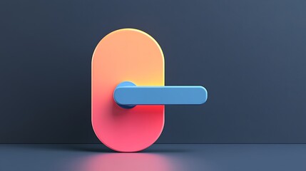 Poster - Abstract Minimalist Door Handle Design in Coral, Blue, and Yellow Gradient