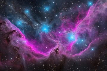 Wall Mural - ethereal cosmic nebula with swirling clouds of purple and turquoise stardust, illuminated by distant stars in deep space