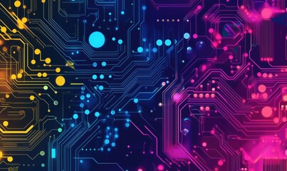 Poster - Abstract digital circuit board design with vibrant colors and intricate patterns, showcasing technology and innovation