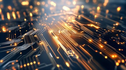 Poster - Electric circuit board glowing with intricate patterns and vibrant lights in high-definition display