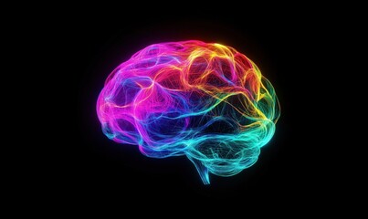 Poster - Colorful Neon Brain Illustration Representing Neural Connections and Cognitive Processes