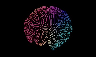 Poster - Colorful abstract brain illustration with intricate line patterns representing creativity and intelligence