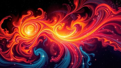 Aufkleber - Vibrant cosmic dance of fiery swirls and luminous waves in a celestial void at twilight