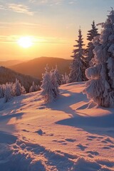 Wall Mural - Sunset on Snowy Mountain